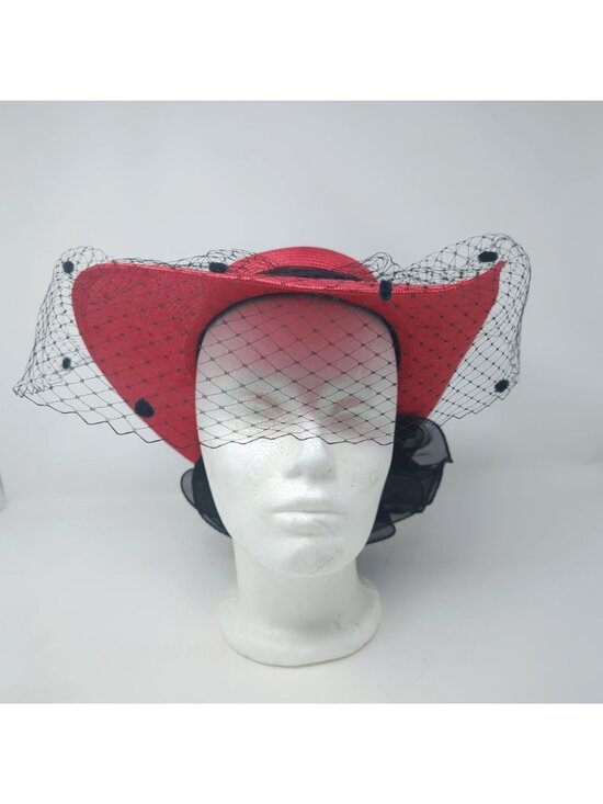 Vintage 80s Red Straw Hat Net Ponytail Hole Sonni main image 5